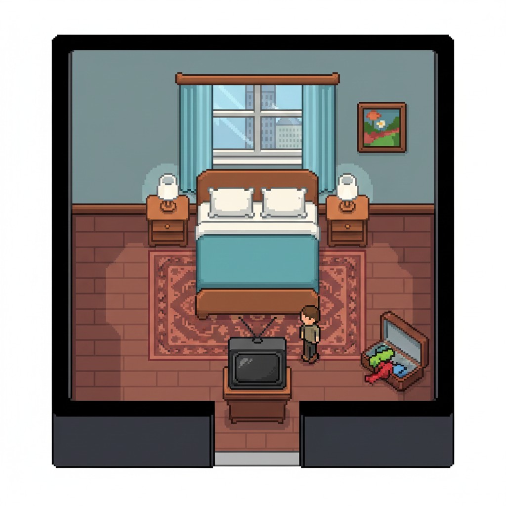 Illustration représentant une chambre d’hôtel